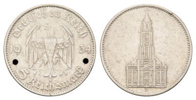 Германия 5 рейхсмарок 1934 D, кирха КМ 83,  J.357 серебро    4680-426