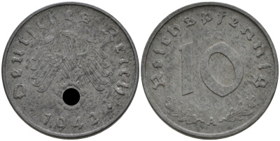ГЕРМАНИЯ 10 РЕЙХСПФЕННИГОВ 1942 A J. 371, KM 101 цинк 75-247