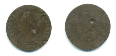 ФРАНЦИЯ 5 САНТИМОВ 1856 K, НАПОЛЕОН III (1852-1870) KM 777.5, LA FRANC 116.34 бронза 23-1325