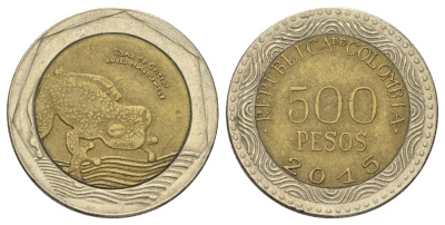 Колумбия 500 песо 2015 KM 298 биметалл 4159-226