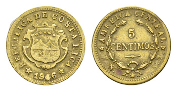 Коста-Рика 5 сентимо 1946 KM 179 латунь 4644-315