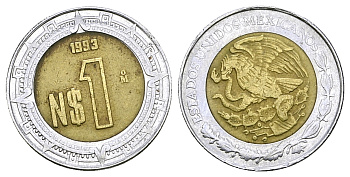 Мексика 1 песо 1993 KM 550 биметалл 4385-547