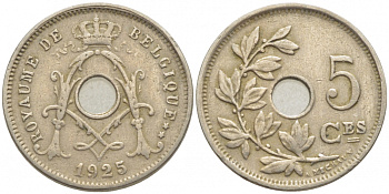 Бельгия 5 сантимов 1925 Belgique, Альберт I (1909-1934) KM 66 медно-никель 112-239