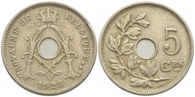 Бельгия 5 сантимов 1925 Belgique, Альберт I (1909-1934) KM 66 медно-никель 112-239