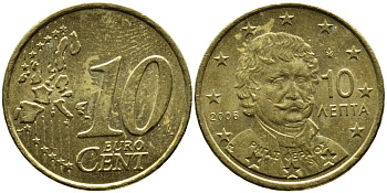 Греция 10 евроцентов 2006 KM 184 латунь 4387-1251