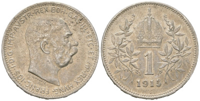 Австрия 1 крона 1915 Франц Иосиф I (1848-1916) KM 2820 серебро 4615-462