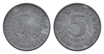 Австрия 5 грошей 1950 KM 2875 цинк 4567-145