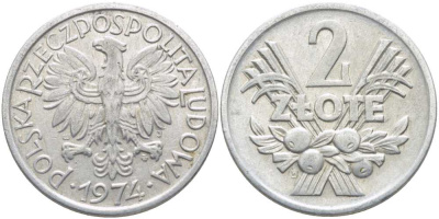 Польша 2 злотых 1974 MW KM 46, Parchimowicz 216h алюминий 113-416