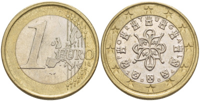 ПОРТУГАЛИЯ 1 ЕВРО 2004 INCM KM 746 биметалл 216-1123