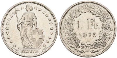 Швейцария 1 франк 1975 KM 24а медно-никель 190-812