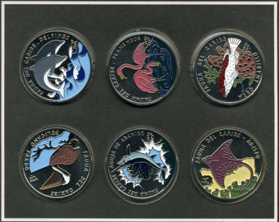 Куба набор из 6 монет по 1 песо 1994 серия карибская фауна эмаль KM 439,460,466.1,467.1,497, 498.1 UNC 7-4-1-28