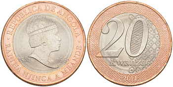 Ангола 20 кванза 2014 Королева Зинга Мбанди Нгола (1582-1663) KM 111 биметалл aUNC 69-131