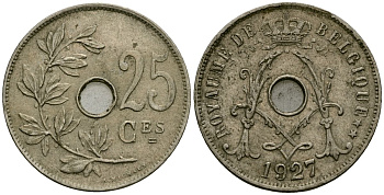 Бельгия 25 сантимов 1927 Belgique KM 68 медно-никель 4165-532