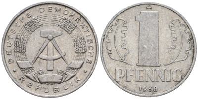 ГДР 1 пфенниг 1968 A KM 8.1 алюминий 100-1014