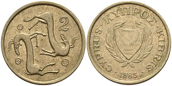 Кипр 2 цента 1985 KM 54.2 никель латунь 4174-1237