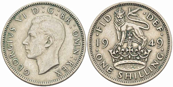 Великобритания 1 шиллинг 1949 Георг VI (1936-1952), Английский герб KM 876, Spink 4108 медно-никель 31-1134