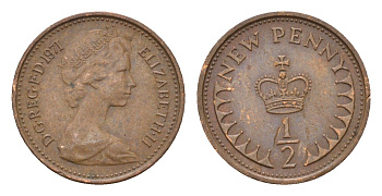 Великобритания 1/2 пенни 1971 Елизавета II (1952-2022) KM 914, Spink 4239 бронза 4697-857