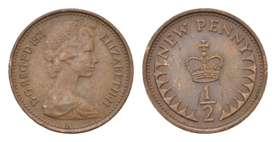 Великобритания 1/2 пенни 1971 Елизавета II (1952-2022) KM 914, Spink 4239 бронза 4697-857