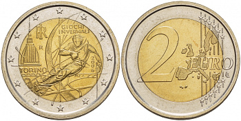 Италия 2 евро 2006 XX зимние Олимпийские игры в Турине 2006 года, лыжник KM 246 биметалл UNC 1094-6-33