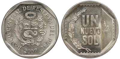 Перу 1 новый соль 2007 KM 308.4 медно-никель UNC 4605-237