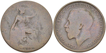 Великобритания 1/2 пенни 1914 Георг V (1910-1936) KM 809, Spink 4056 бронза 212-956