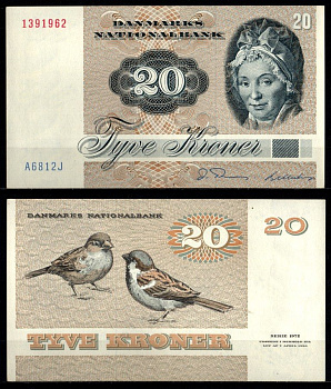 Дания 20 крон 1981 Pick 49 c (3) бумага UNC (пресс) 2198-12-2-1