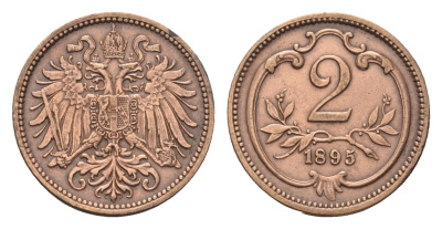 Австрия 2 геллера 1895 Франц Иосиф I (1848-1916) KM 2801 бронза 66-246