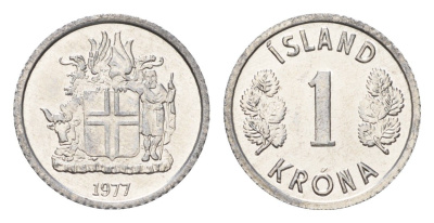 Исландия 1 крона 1977 KM 23 алюминий UNC 4687-769