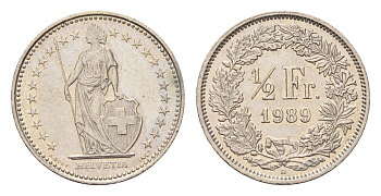 Швейцария 1/2 франка 1989 B KM 23a медно-никель 4685-863