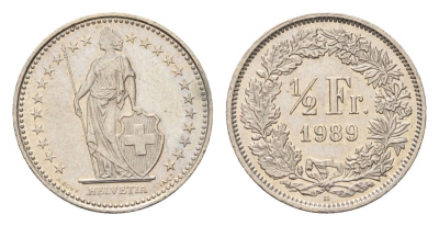 Швейцария 1/2 франка 1989 B KM 23a медно-никель 4685-863