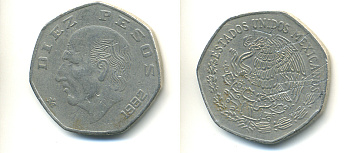 МЕКСИКА 10 ПЕСО 1982 МАНУЭЛЬ ХИДАЛЬГО КАСТИЛЬЯ KM 477.2 медно-никель 86-1545