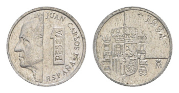 Испания 1 песета 1994 M, Хуан Карлос I (1975-2014) KM 832 алюминий 4623-1057