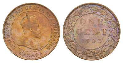 Канада 1 цент 1903 Эдуард VII (1901-1910) KM 8 бронза 4637-136