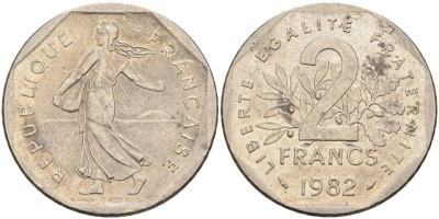 Франция 2 франка 1982 сеятель, тип Semeuse KM 242.1, Le Franc 272.6 никель 4116-1152