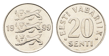 Эстония 20 сентов 1999 KM 23a сталь плакированная никелем UNC 4689-719