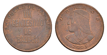 Панама 1 сентесимо 2001 KM 125 цинк плакированная медью 4644-632