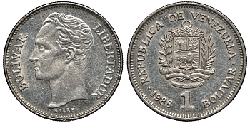 Венесуэла 1 боливар 1986 Симон Боливар KM 52 никель 4579-724