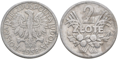 Польша 2 злотых 1958 MW KM 46, Parchimowicz 216a алюминий 3856-1235