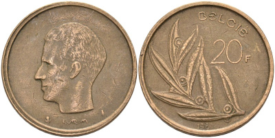 Бельгия 20 франков 1981 Belgie, Бодуэн I (1951-1993) KM 160 никель бронза 4126-231