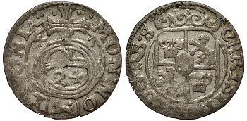 Ливония, Рига 1/24 талера 1647 Шведская оккупация, Кристина (1632-1654), минтмарк собака, вес 1,09 гр. KM 3 серебро 1516-614