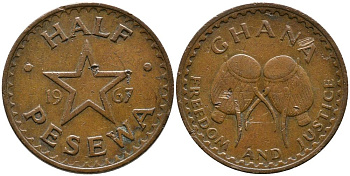 Гана 1/2 песевы 1967 KM 12 бронза 4549-552