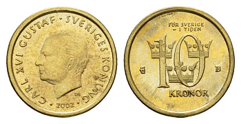 Швеция 10 крон 2002 Карл XVI Густав (1973-) KM 895 нордик aUNC 4656-246