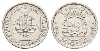 Португальский Тимор 10 эскудо 1964 год-тип KM 16 серебро 4671-842