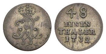 Пруссия 1/48 талера 1732 EGN, Фридрих Вильгельм I (1713-1740) KM 210 серебро 1515-2131