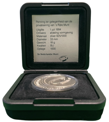 Нидерланды медаль 1994 монетный двор, 33 мм, 18 гр серебро PROOF 1-5-2-20