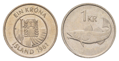 Исландия 1 крона 1981 треска KM 27 медно-никель 4691-533