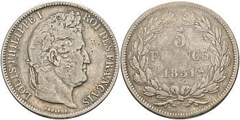 Франция 5 франков 1831 B, Луи Филипп I (1830-1848) KM 735.2 серебро 06-256-24