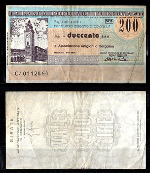 Италия чек 200 лир ND (1976-1977) Pick G1278 a бумага 2198-13-3-1