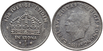 Швеция 1 крона 2003 Карл XVI Густав (1973- ) KM 894 медно-никель 4179-1047