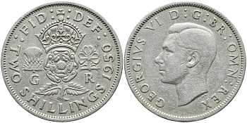 Великобритания 2 шиллинга (флорин) 1950 Георг VI (1936-1952) KM 878, Spink 4107 медно-никель 4394-1044